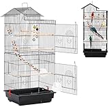 SUBTELTY Metall Vogelkäfige Wellensittich Käfig mit Spielzeuge & Ausruhen Holzstab Nymphensittiche Vogelbauer 46x35.5x99cm Tragbare Vogelvoliere mit Futtertrog & Herausnehmbares Tablett für Ziervögel