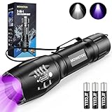 MOWETOO Taschenlampe, UV Lampe 2 in 1 Schwarzlichtlampe, 395nm Ultraviolette 4 Modi, Detektor für Unechte Banknoten, Urin von Hunde und Andere Haustiere Urin-Detektor, Inklusive 3 AAA Batterien 40W