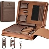 KEJIAR Zigarren-Humidor-Etui, tragbare Zigarren-Box mit Zigarren-V-Cutter, gerader Zigarrenschneider, Zigarrenpunsch, Zigarren-Luftbefeuchter-Packs, Reise-Humidor und Zigarrenzubehör, Geschenkset