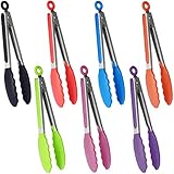Fiyuer 7 Pcs Grillzange Silikon Hitzebeständig Zange Küche Set Küchenzange Edelstahl Hitzebeständige Lebensmittelzange Salat,Backen Servieren Buffet Ofen Brot Nudeln(7 Farben)