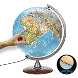 ORBIT Globes & Maps - Leuchtglobus - 30cm Globus mit Holzfuß, Kartenbild 2025 physikalisch/politisch mit LED Leuchte, aktuelles deutsches Kartenbild