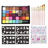Aquarell -Gesichtsfarbe Palette Set Professionelles Multiple Body Painting Colors Kit mit Pinsel Schablonen und Edelsteinen sicheres Wasser aktiviertes Make -up für (3)