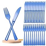 100Stück Wiederverwendbaren Besteck,partybesteck,durchscheinendes Besteck,Für Familienfeiern,Outdoor Dinner(Messer/Gabel/ 50 Stück) (Blau)