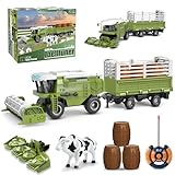 Joellfuner RC Mähdrescher Spielzeug, Ferngesteuert Mähdrescher für Kinder, Mähdrescher Spielzeug Ferngesteuert mit Anhänger, Licht, Kuh, RC Traktor Spielzeugs, Weihnachten Geschenk für Kinder ab 3+