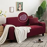 Wasserdichte Sofabezüge für 3-Sitzer und 4-Sitzer, hochwertig, knitterfrei, elastisch, Couchbezug mit weichem Stoff, für Haustiere und Hunde, Rotwein (2 Stück)