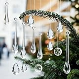 Eopvttge 52 STK weihnachtsbaumschmuck mit 1 Rolle Angelschnur (24m), Acryl eiszapfen Weihnachtsbaum deko, 5 Stile Kristall icedrop Weihnachtsbaum anhänger, Christbaumschmuck eiszapfen