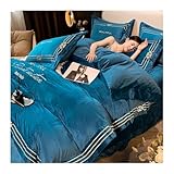 GBHMJU Winter Plüsch Bettwäsche 220x240cm 200x230cm 4teilig Flanell Flauschige Warme Bettbezug Set Fleece Samt Cashmere Touch Winterbettwäsche(Dark Blue,220x240-245x265cm)
