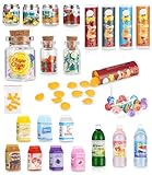 Kureny Miniatur Essen und Trinken,Miniatur Lebensmittel Set,21 Stück Miniatur Weihnachten Süßigkeiten und Trinken Set für Weihnachtsmarkt für Wichteltür Deko und 1:12 Puppenhaus