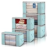 Budding Joy 6 Stück 90L Aufbewahrungstasche, Aufbewahrungsbox mit Deckel Große, Kleider Aufbewahrung Umzugskartons, Faltbare Unterbett Kleiderschrank für Kleidung Bettdecken und Bettwäsche, Blau