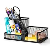 deli Schreibtisch Organizer aus Drahtmetall, Multifunktionale Organisation mit Stifthalter und Aufbewahrungskörben, für Zuhause und Büro, 3 Fächer, Schwarz