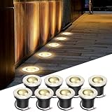 Fiqops 8er Set Bodenstrahler außen mit LED 3W Warmweiß Lich IP65,Bodeneinbaustrahler aussen Schwarz matt rund,Bodenleuchten befahrbar 230V,Bodeneinbauleuchten für Boden Garten Pool Pflanzen