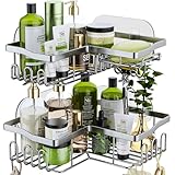 HapiRm Duschablage,Duschablage Ecke Duschregal Ohne Bohren Duschkorb mit 11 Haken Seifenschale und Rasiererhalter,Rostfrei,Badregal für Badezimmer Küche Dusche,6 Selbstklebend