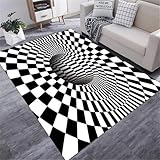 RUGMRZ Bedroom Decor 180X250Cm Flickenteppich Waschbar Schwarz Teppich Industrial Teppich Babyzimmer Mädchen Bedroom Decor Teppiche Für Balkonabstraktes Fallenmuster, Visuelle Wirkung, Weiß