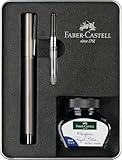 Faber-Castell 149627 - Schreibset Neo Slim Edelstahl Matt, mit Füller M, Tintenfass 30 ml und Konverter