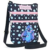Disney Stitch Umhängetasche Mädchen & Teenager, Handtasche Mädchen mit verstellbarem Riemen, Crossbody Bag für Handy & Geldbörse, offiziell lizenziert - Schwarz
