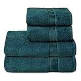 GLAMBURG Ultra Soft 4er-Pack Handtuch-Set, Baumwolle, enthält 2 übergroße Badetücher 70 x 140 cm, 2 Handtücher 50 x 90 cm, für den täglichen Gebrauch, kompakt und leicht — Blaugrün