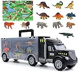 Akokie Dinosaurier Spielzeug LKW Spielzeug ab 3 Jahre Transporter mit 12 Dinosaurier Figuren Tiere Spielzeug Spielmatte Kinderspielzeug ab 3 4 5 6 Jahre Junge Mädchen