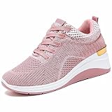Sportschuhe Damen Weit Weichen Sohle Sneakers Leichte Bequem Elegant Schnürhalbschuhe Ultraleichte Atmungsaktive Stoßdämpfung Laufschuhe Elastische Loafers mit einfacher Passform Mode Trend