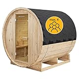Artsauna Outdoor Fasssauna L für 4 Personen Ø 180x180 cm, 6 kW Ofen, Saunasteine & Zubehör - Saunafass aus Fichtenholz, Außensauna Gartensauna Sauna