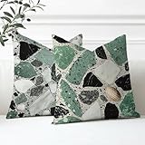 Kissenbezug 35x35cm, 2er Set Outdoor Kissen Grün Kissenbezug Einfachheit Quadrat Leinen Dekokissen Outdoorkissen mit Verstecktem Reißverschluss für Outdoor, Garten, Bank, Wohnzimmer, Sofa Dekor XD-724