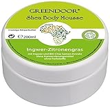 Körperbutter GREENDOOR Bodymousse Ingwer Zitronengras mit BIO Shea Butter 200ml, extra nährende Winter-Hautpflege, Natur Body Butter vegan, natürliche Inhaltsstoffe, Naturkosmetik, Haut-Pflege Creme