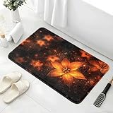 Badematte rutschfest 50X80Cm Orange Blumen Eckig Mikrofaser Badematte,Badezimmerteppich Absorbent Weicher Badteppich, Dichter Hochflor,Washable for Bathroom,Fußmatte, Haustiermatte