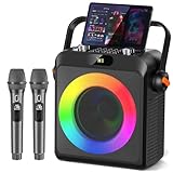 JYX Karaoke mit 2 Mikrofonen, Bluetooth-Karaoke-Lautsprecher und DJ-Lichtern für Erwachsene und Kinder, PA System mit Mikrofon, Karaoke, tragbar, für Partys zu Hause, im Freien