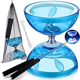 LED Diabolo Freiläufer mit kugellager, Diabolo Jonglier Set, Diabolo Leuchtend im Dunkeln, 4 Farben Licht Diabolo für Kinder Erwachsene, Anfänger Profis, Freilauf Zirkus Jonglierspielzeug (Blau)