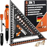 5-in-1 Zimmermannswinkel Winkelmesser Anschlagwinkel - Inkl. Tieflochmarker - Aluminiumwinkel mit 180 mm Schenkellänge zum präzisen Anreißen & Zeichnen/Multifunktional Weihnachtsgeschenke für männer