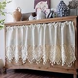 Ricemru Scheibengardine Leinen Häkelspitze Landhaus Kurz 45cm Blickdicht Bistrogardinen Kurzstores Gardinen Kurzgardinen Küchenvorhang Kleinfenster Gardinen mit Mandala Häkeoptik