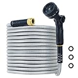 FLOWCASA Gartenschlauch 7.5m Edelstahl Wasserschlauch, 304 Stahl Flexibel & Knickfrei, mit Ergonomischer XXL-Sprühpistole (24cm), 10 Strahlarten, Metallverbinder, Extrem Langlebig