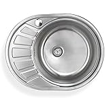 Stabilo-Sanitaer Einbauspüle aus hochwertigem Edelstahl, rundes Spülbecken mit kleiner Abtropffläche links, Küchenspüle in schönen und zeitlos modernen Design