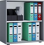 VCM Holzregal stehend | platzsparender Aktenschrank | Maße ca. B. 70 x H. 74 x T. 37 cm | Elegantes Regal stehend | Büroregal – Lona 2 Fach Grau