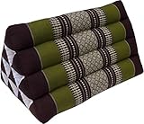 GURU SHOP Dreieck Thaikissen, Dreieckskissen, Kapok - Braun/grün, 30x30x50 cm, Asiatisches Sitzkissen, Liegematte, Thaimatte