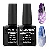 GZMAYUEN Temperature Nail Gel 2 Farben Glitzer Thermo UV Nagellack Set 10ML Blau Pink Lila Temperatur Nagellack Thermo-Effekt Lack Farbwechsel Shellac Set