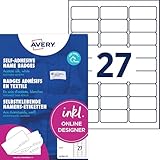 AVERY Zweckform L4784-20 Namensetiketten (540 Namensaufkleber, 63,5x29,6mm auf A4, selbstklebend, bedruckbare Textiletiketten aus Acetatseide für Laserdrucker, rückstandsfrei ablösbar) 20 Blatt, weiß