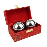 Therastar® QiGong Kugeln aus Metall silber – Klangkugeln zur Entspannung & Meditation – in 3 Größen Ø 3,5/4,0/4,5 cm – 1 Paar mit Brokatbox (Ø 4cm)
