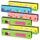 CONGARTENO 6 Stück Teiliges Holzmundharmonika Doppelte Reihen Tragbar Buntes Design Kinderfreundliches Musikinstrument Lernspielzeug und Party mitgebsel für Anfänger