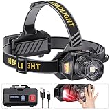 Stirnlampe Led Wiederaufladbar，Superhell 120000 HOCH LUX Kopflampe Stirnlampe mit 12 Modi & Sensor & IPX7 Wasserdichte & 90° Verstellbar stirnlampe Led Für Outdoor Camping