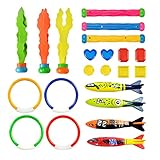 LUFEIS Tauchringe für Kinder Set, Unterwasser-Tauchbecken Spielzeug, Tauchspielzeug 22er Set, Poolspielzeug, Tauchspielzeug-Set für Kinder, Tauch-Torpedo zum Schwimmen, Unterwasser-Pool-Training