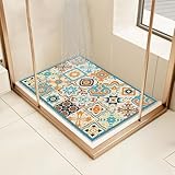 Surwin Duschmatte rutschfest, Weich Komfort Duschmatten, Marokkanischer Boho Stil Waschbar PVC-Luffa Badewannenmatte für Nassbereiche Pflegeleicht Schnell Trocknend (60x80cm,Himmelblau)