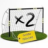 FRIEDO Pop-up (2er Set) Fußballtor Kinder inkl. Tragetasche I 150x240cm I CE-geprüft I Rostfrei & wetterfest I Fussball Tor mit stabilen Bodenhaken I In 5 Sek. aufgestellt I Popup Goal for Outdoor
