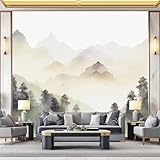 Tapete Kinderzimmer - Mystisch Tuschemalerei Nebliger Wald Wanddekoration Fototapete für Wohnzimmer TV Hintergrundwand, Grau Tapete für Schlafzimmer Büro Flur 300 x 210 cm