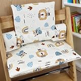 Sitzkissen für Stokke Tripp Trapp, 2-teilig Rutschfest Hochstuhl Sitzkissen Set Polsterung an Rückenlehne, Bio-Baumwolle Weiches Hochstuhl Kissen Abwaschbar Hochstuhlauflage für Hochstuhl-Kinderstuhl