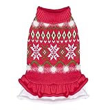 CuteBone Weihnachten roter Hundepullover Kleid Schneeflocke Welpe Wintermantel Hund Rüschenkleid Katzenbekleidung mit Loch für die Leine für kleine mittelgroße Hunde DS85L-DE