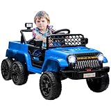 AIYAPLAY Kinder Elektroauto, 12 V Geländewagen mit 2,4G Fernbedienung， Anhänger, Kinderfahrzeug mit LED-Lichte, Sanft-Start, Musik und Hupe, 2,5-4 km/h, für 3-8 Jahre Kinder, Hellblau
