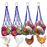 4 Stück Hühner Futternetz zum Aufhängen, Hängendes Futter Netz für Hühner, Enten & Gänse, Hühnerfutterbeutel mit Haken,Praktische Hühnerzubehör,Spielzeug für Hühner(Blau)