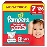 Pampers Baby-Dry Pants Größe 7, 126 Windeln, 17kg+, 360° Passform hilft, Auslaufen zu verhindern