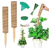 Vicloon Moosstab, 2 Stück 30CM Pflanzstab aus natürlicher Kokosfaser, mit 5 Pflanzenetikett, 1 Rolle Klettverschluss, 94 Seile, Kokosstab für Pflanzen und Rankhilfe Monstera