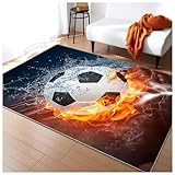HMGAQNP Fußballplatz Spielteppich, Eisfeuer Fußball Bedruckt Großflächige Teppiche Sport rutschfest Spielteppich 3D Fußball Mit Flammen Bedruckten Teppichen Für Schlafzimmer(F,100x200cm/39x79in)
